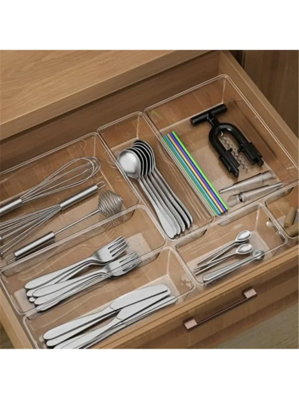 Clear Drawer Organizer Set Plastic Storage Trays Kitchen Desk Makeup Dividers